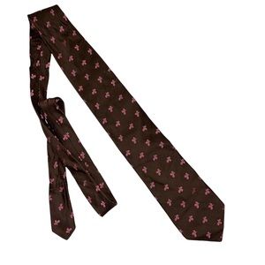 Ted Baker- 100% Imported Silk brown and with pink flowers tie